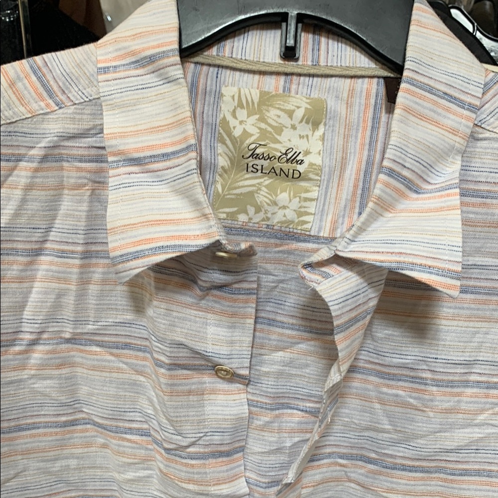 Tasso Elba Orange and Blue Casual Button Down Shirt